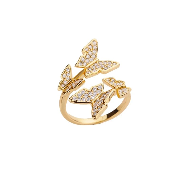 Butterfly Stainless Steel Gold Color Rings for Women Fashion Heart Adjustable Copper Zircon Hoop Ring Jewelry Wedding Gift New