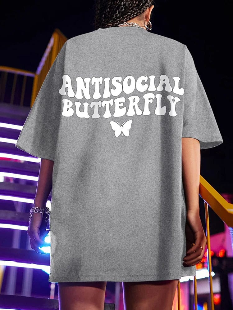 Butterfly White Letter Printed T-Shirts Women 100% Cotton Black Short Sleeve Fashion Hip Hop Streetwear Summer Breathable Tshirt