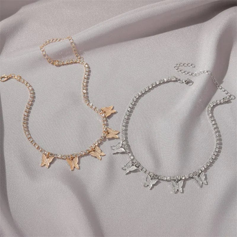 Clavicle Short Gold Silver Color Zircon Crystal Butterfly Chain Necklace Shiny Full Rhinestone Jewelry Pendant Women's Girl Gift