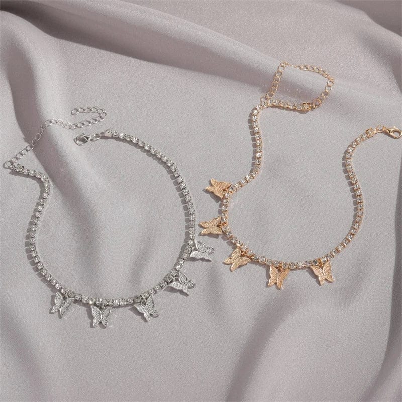 Clavicle Short Gold Silver Color Zircon Crystal Butterfly Chain Necklace Shiny Full Rhinestone Jewelry Pendant Women's Girl Gift