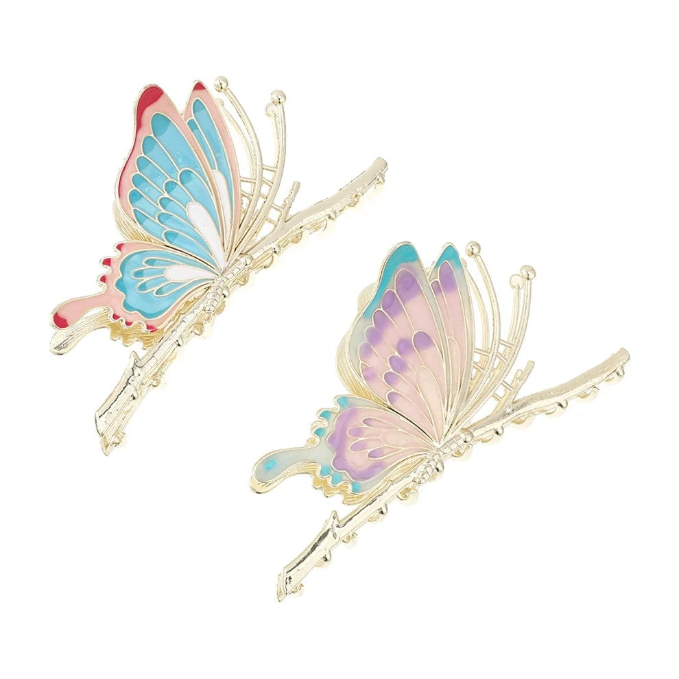 Colorful enamel butterfly hair clips