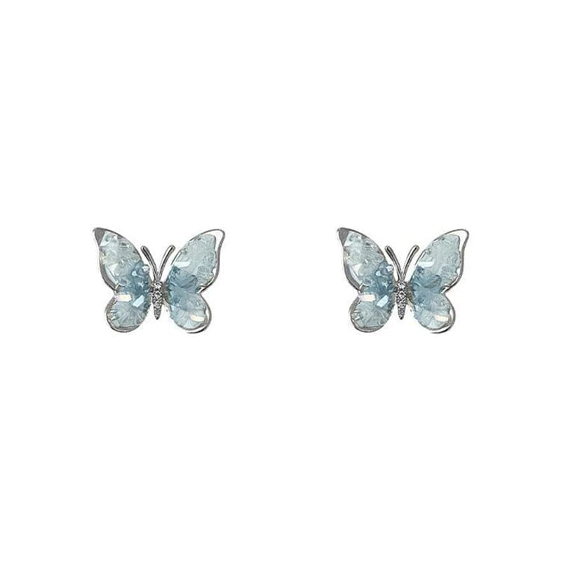 Crystal butterfly stud earrings in silver