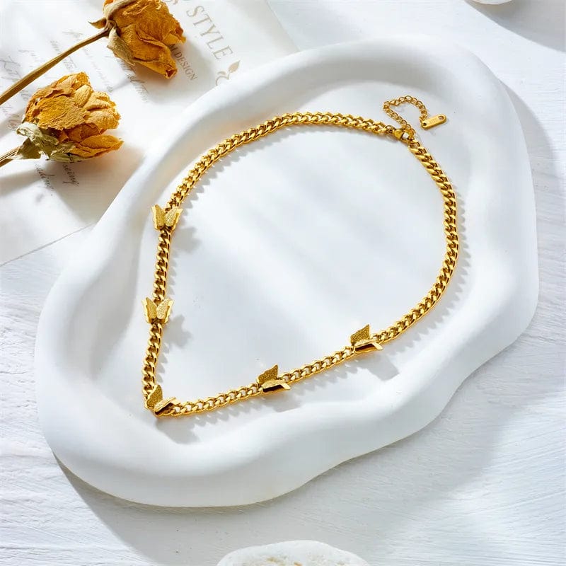 DIEYURO 316L Stainless Steel Butterfly Choker Necklace For Women Girl New Trend Gold Color Waterproof Chain Hip Hop Jewelry Gift