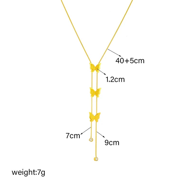 DIEYURO 316L Stainless Steel Gold Color Butterfly Tassel Long Pendant Necklace For Women Trendy Non-fading Chain Jewelry Gifts