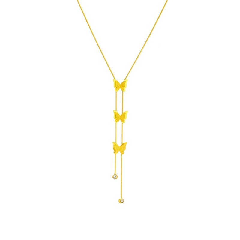 DIEYURO 316L Stainless Steel Gold Color Butterfly Tassel Long Pendant Necklace For Women Trendy Non-fading Chain Jewelry Gifts