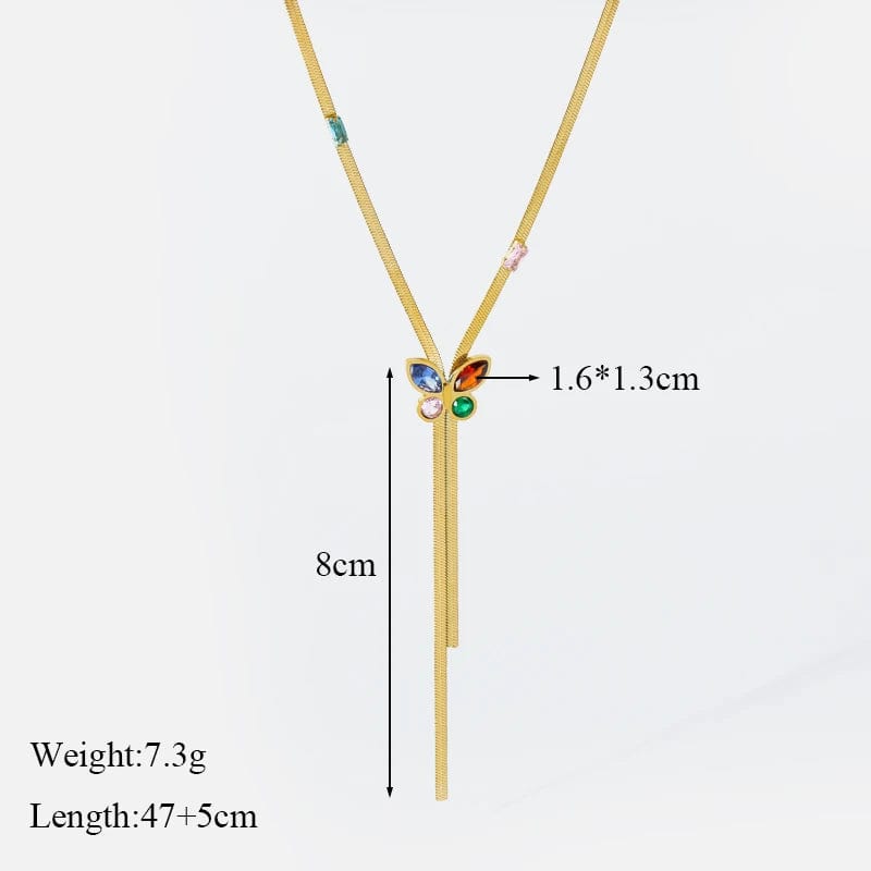 EILIECK 316L Stainless Steel Colorful Zircon Butterfly Necklace For Women Girl Fashion Gold Color Flat Snake Chain Jewelry Gift