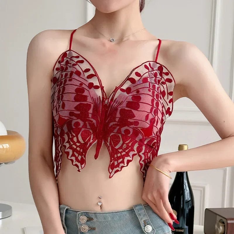 Embroidery Tops Sexy Lace Bras Vneck Cup Crop Top Streetwear Butterfly Hollow Back Underwear Tube Tops Female Camisole