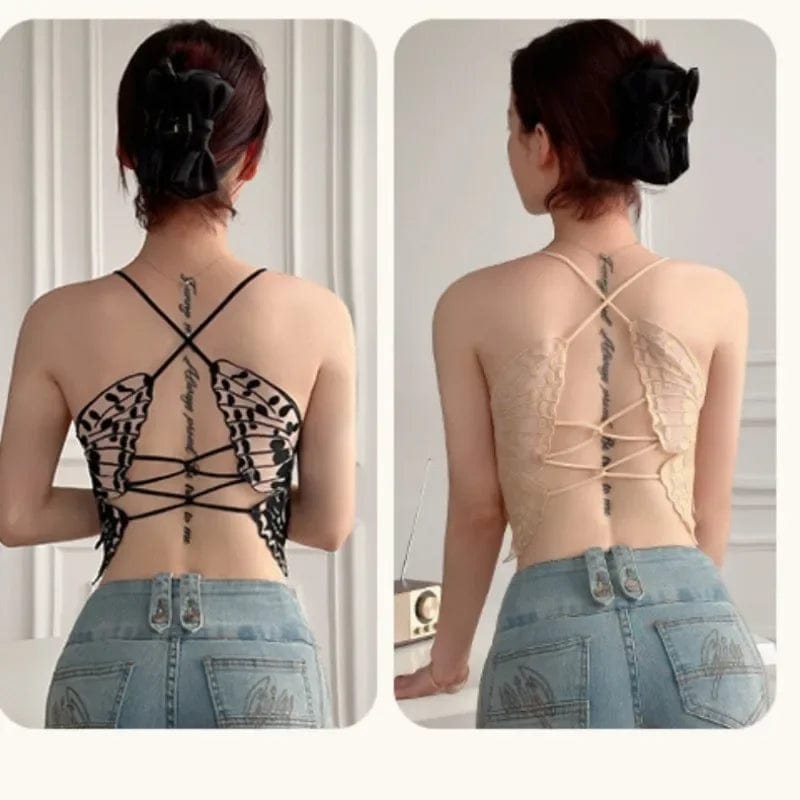 Embroidery Tops Sexy Lace Bras Vneck Cup Crop Top Streetwear Butterfly Hollow Back Underwear Tube Tops Female Camisole