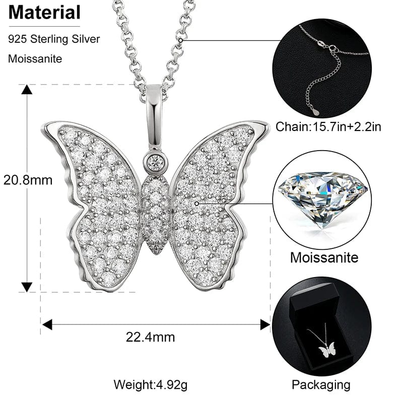 Fashion Cute Butterfly Pendant Necklace For Women 925 Sterling Silver Moissanite Diamond Necklace Jewelry Wholesale Dropshipping