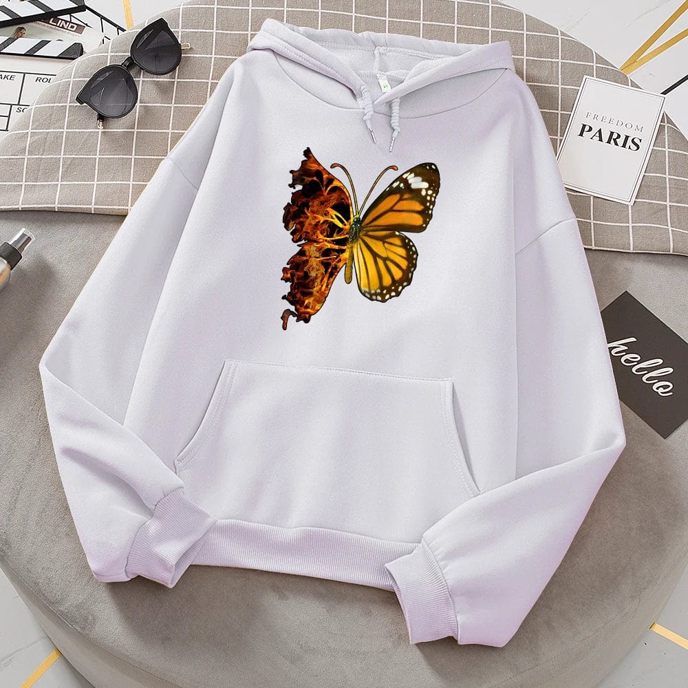 Flaming Butterfly Wings Hoodies Women Fashion Novelty All Match Hoodie Classic Trend New Clothes Loose O-Neck Fleece Sweatshirt