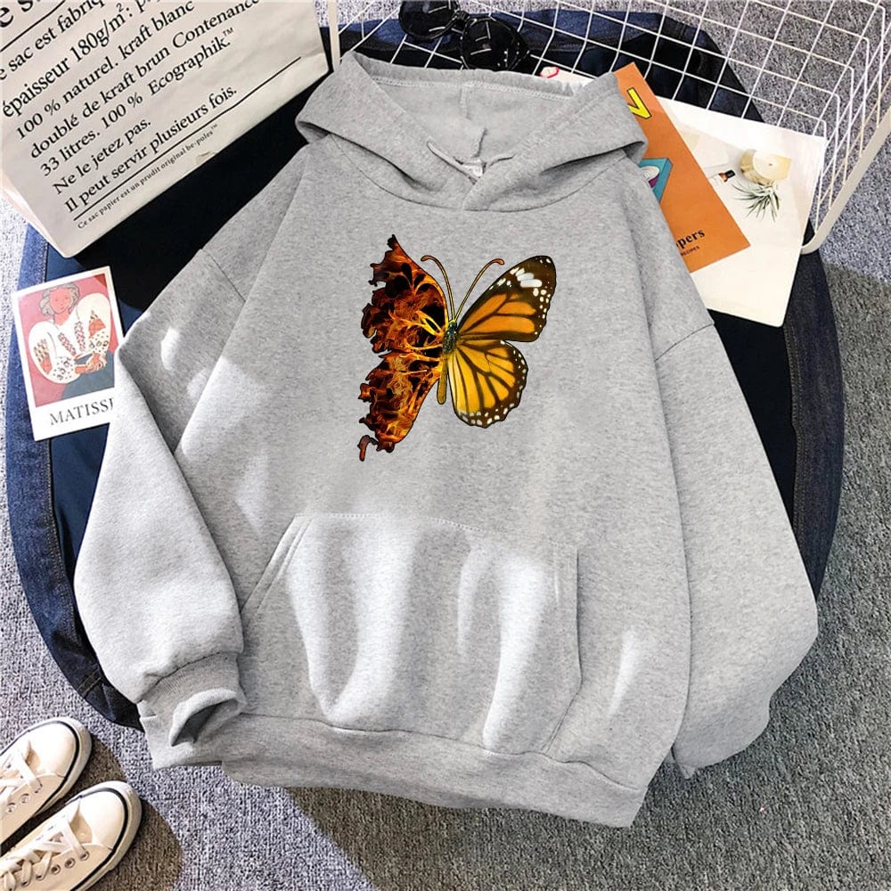 Flaming Butterfly Wings Hoodies Women Fashion Novelty All Match Hoodie Classic Trend New Clothes Loose O-Neck Fleece Sweatshirt