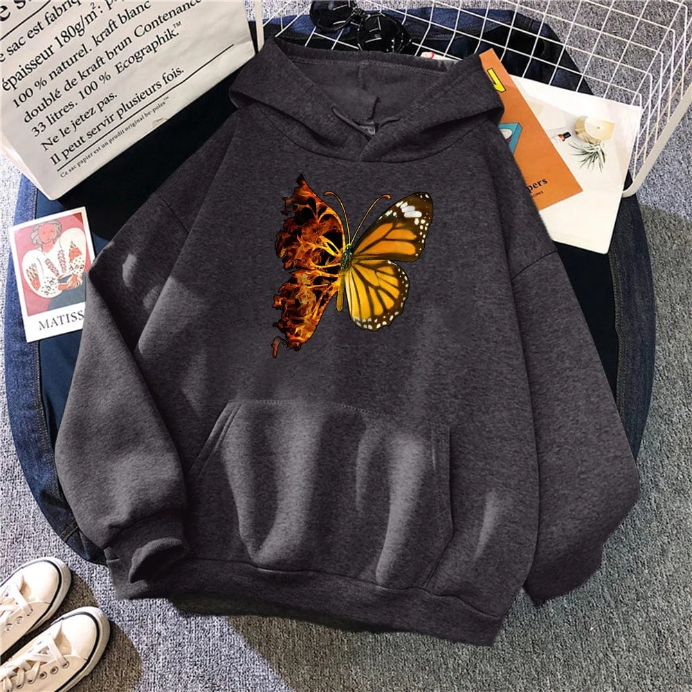 Flaming Butterfly Wings Hoodies Women Fashion Novelty All Match Hoodie Classic Trend New Clothes Loose O-Neck Fleece Sweatshirt