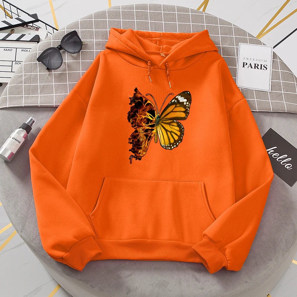 Flaming Butterfly Wings Hoodies Women Fashion Novelty All Match Hoodie Classic Trend New Clothes Loose O-Neck Fleece Sweatshirt