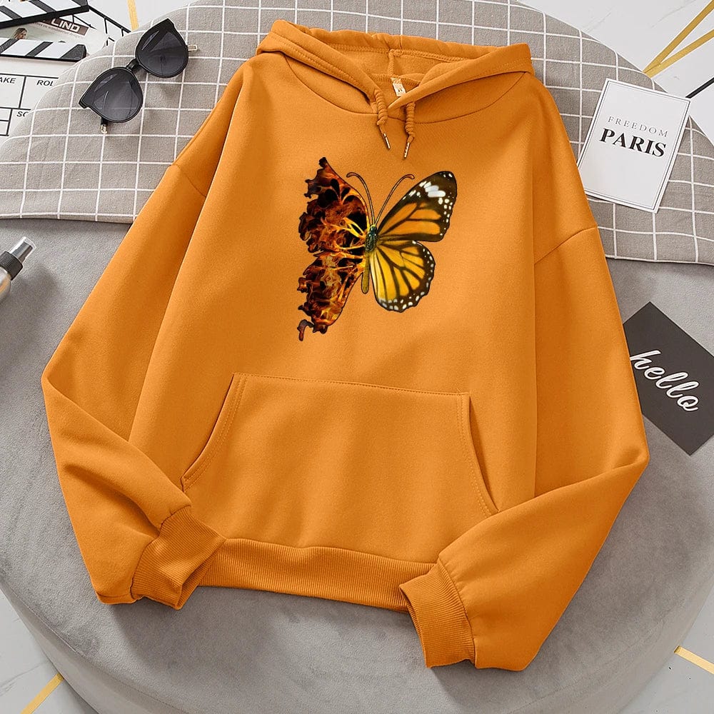 Flaming Butterfly Wings Hoodies Women Fashion Novelty All Match Hoodie Classic Trend New Clothes Loose O-Neck Fleece Sweatshirt