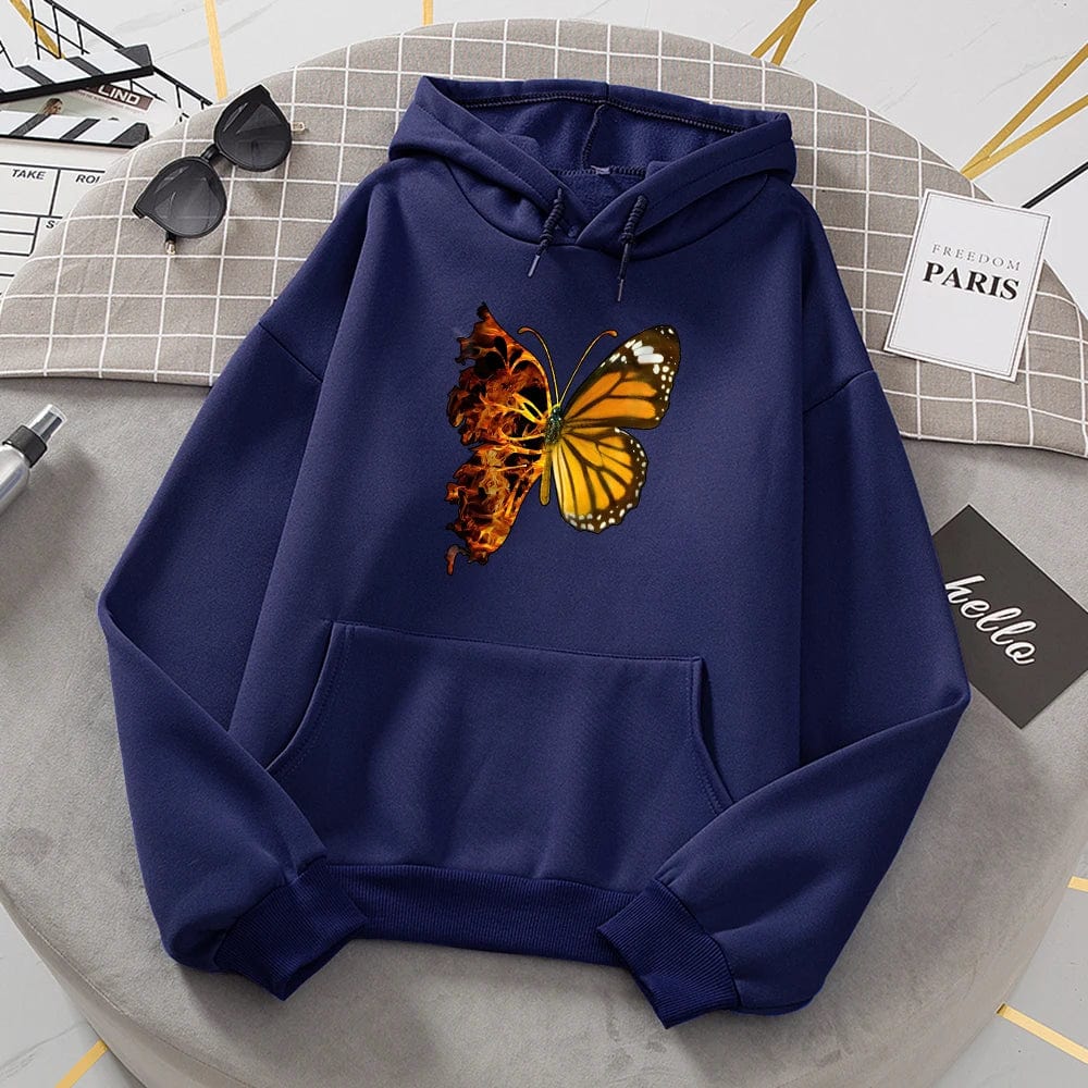 Flaming Butterfly Wings Hoodies Women Fashion Novelty All Match Hoodie Classic Trend New Clothes Loose O-Neck Fleece Sweatshirt