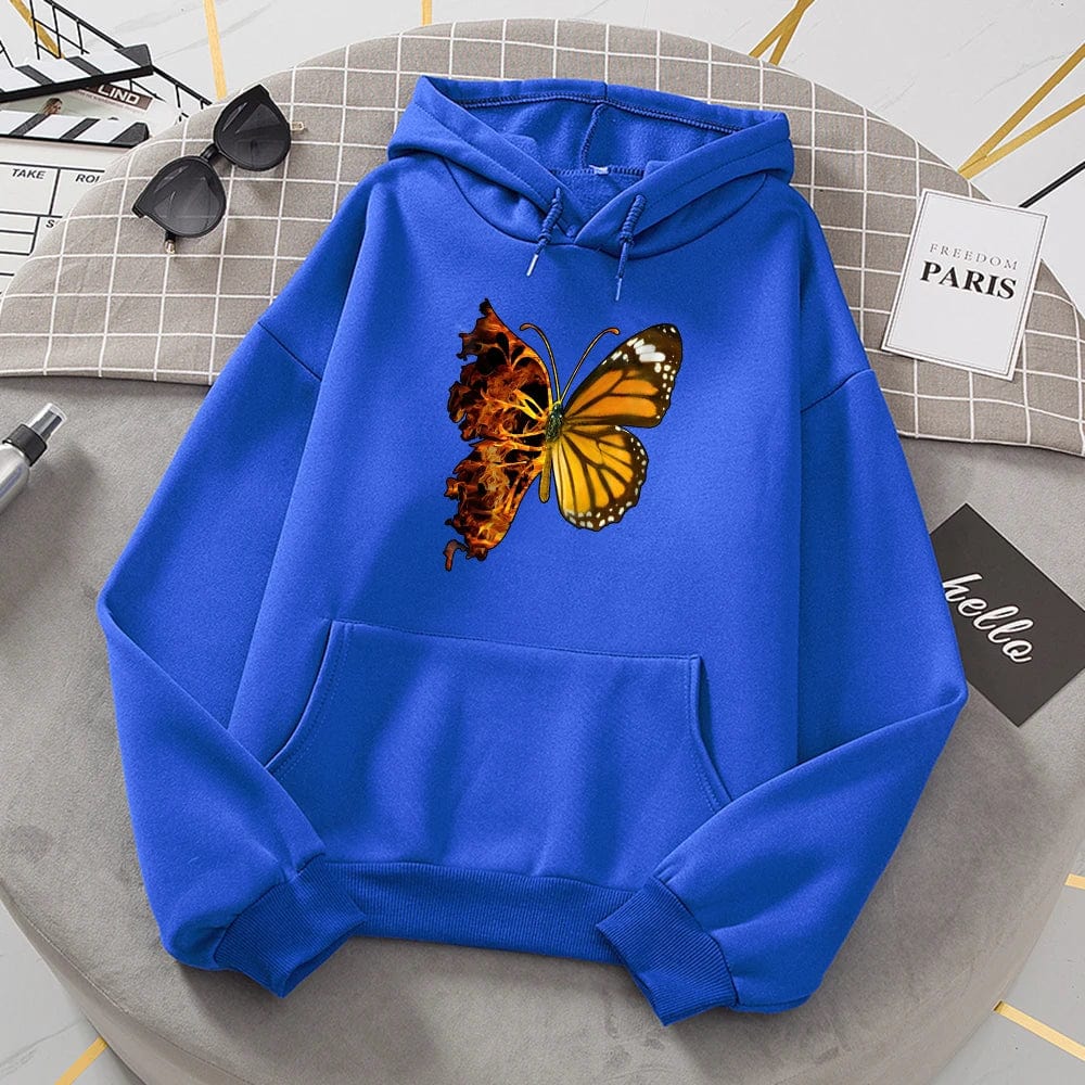 Flaming Butterfly Wings Hoodies Women Fashion Novelty All Match Hoodie Classic Trend New Clothes Loose O-Neck Fleece Sweatshirt