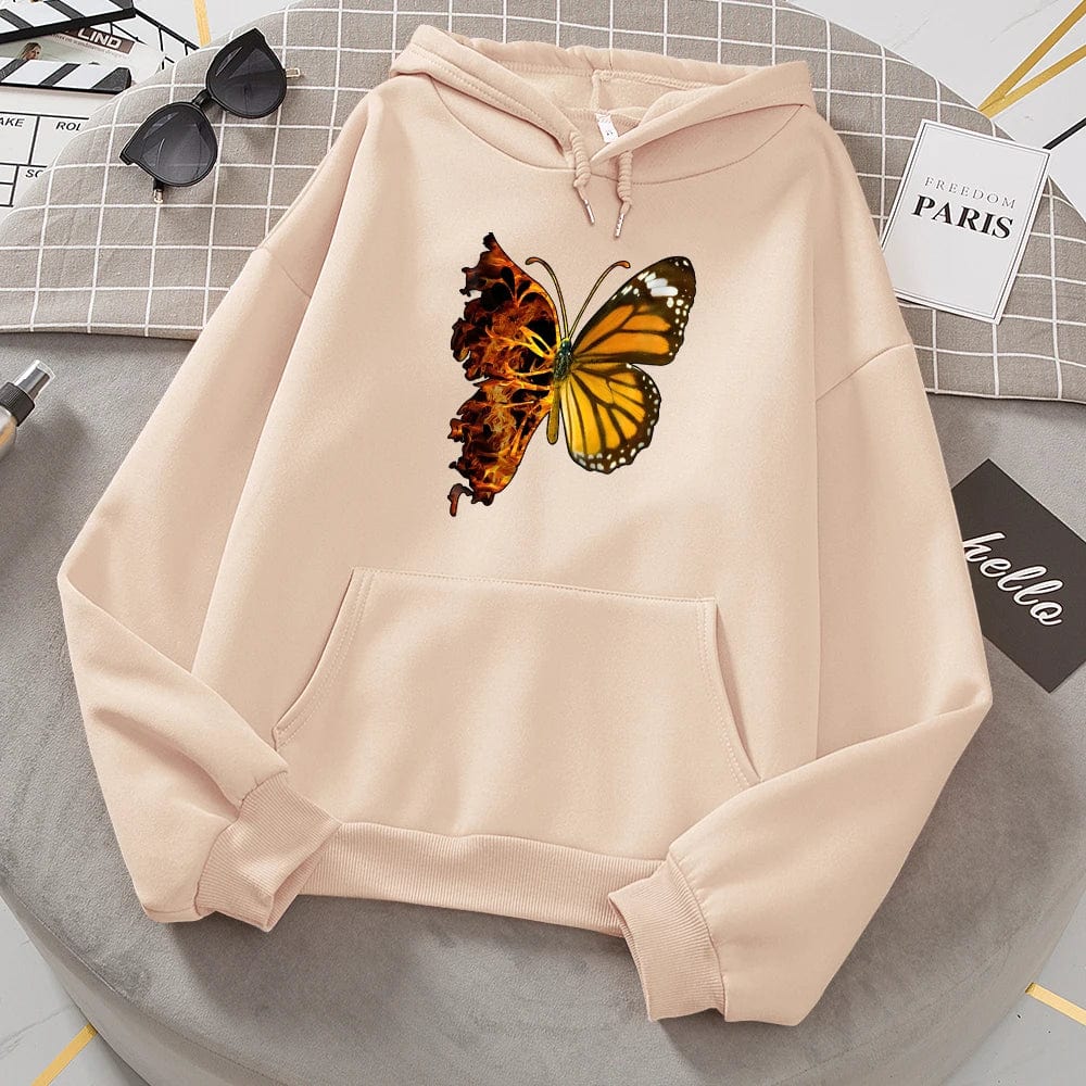 Flaming Butterfly Wings Hoodies Women Fashion Novelty All Match Hoodie Classic Trend New Clothes Loose O-Neck Fleece Sweatshirt