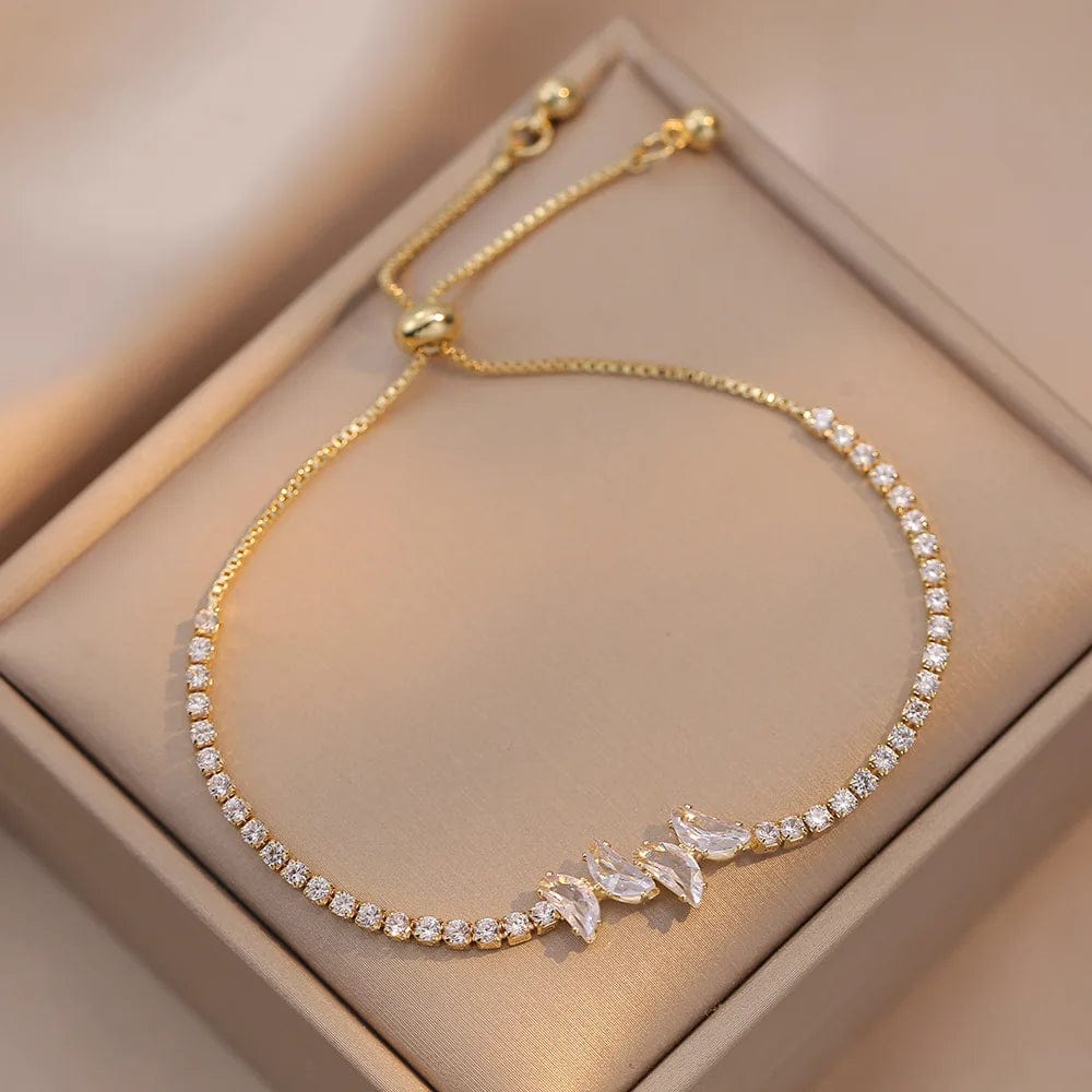 Gold Color Stainless Steel Luxury Shiny Zircon Butterfly Bracelets for Women Girls Adjustable Box Chain Accessories Gifts