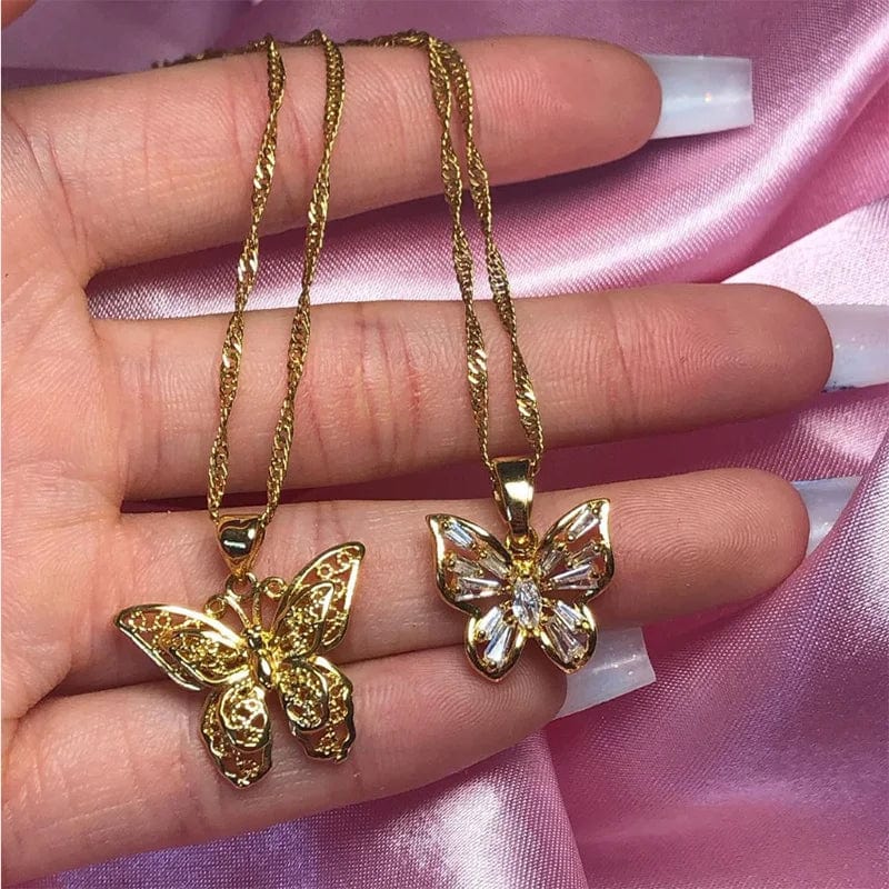 Gold Color Stainless Steel Stylish Butterfly Necklace Lovely Animal Metal Necklace Chain Choker Woman Man Jewelry Mother's Day