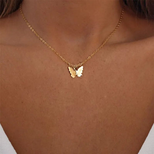 Goth Gold Color Butterfly Pendant Choker Necklace for Women Tiny Minimalism Clavicle Chain Christmas Wedding Jewelry Gift