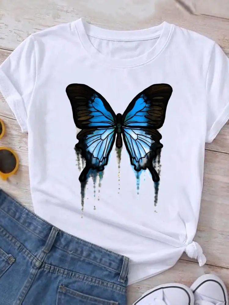 Graphic T Shirt Sunflower Butterfly Cute Summer Casual Clothing Short Sleeve Women Print Fashion Clothes Tee T-shirt Female Top