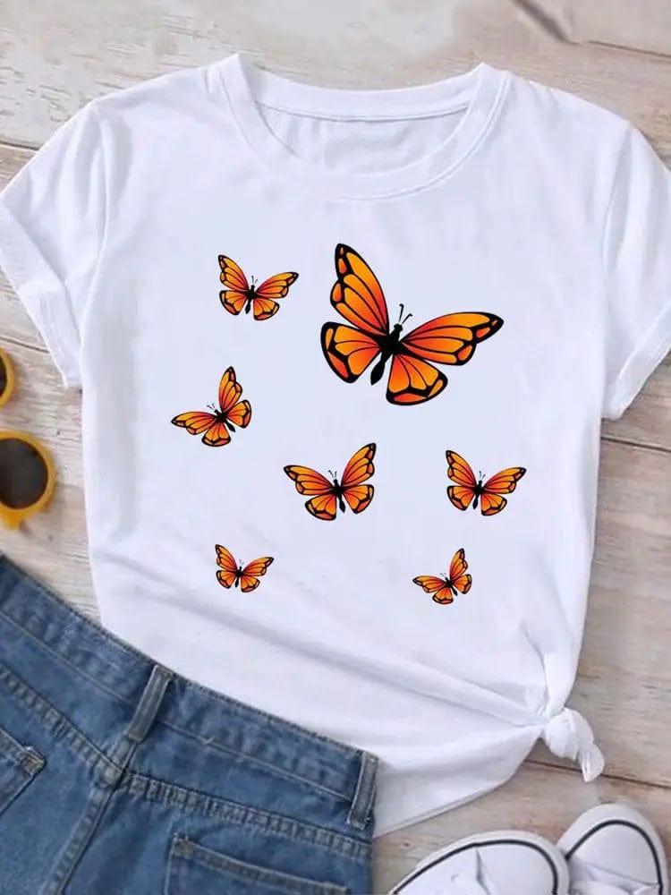 Graphic T Shirt Sunflower Butterfly Cute Summer Casual Clothing Short Sleeve Women Print Fashion Clothes Tee T-shirt Female Top