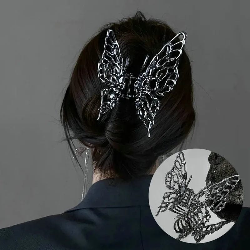 Gray and Silver butterfly hairclips