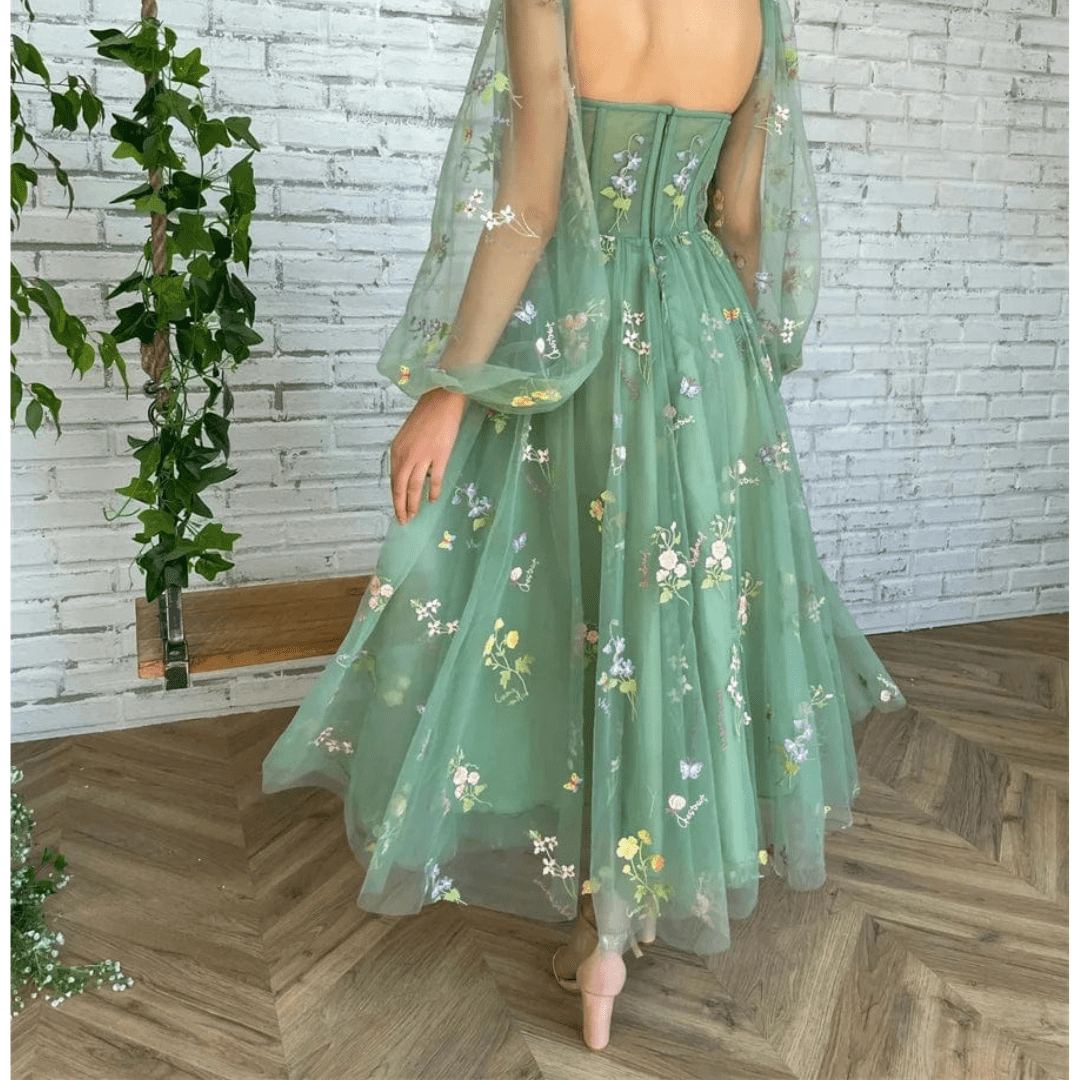 Green butterfly prom dress