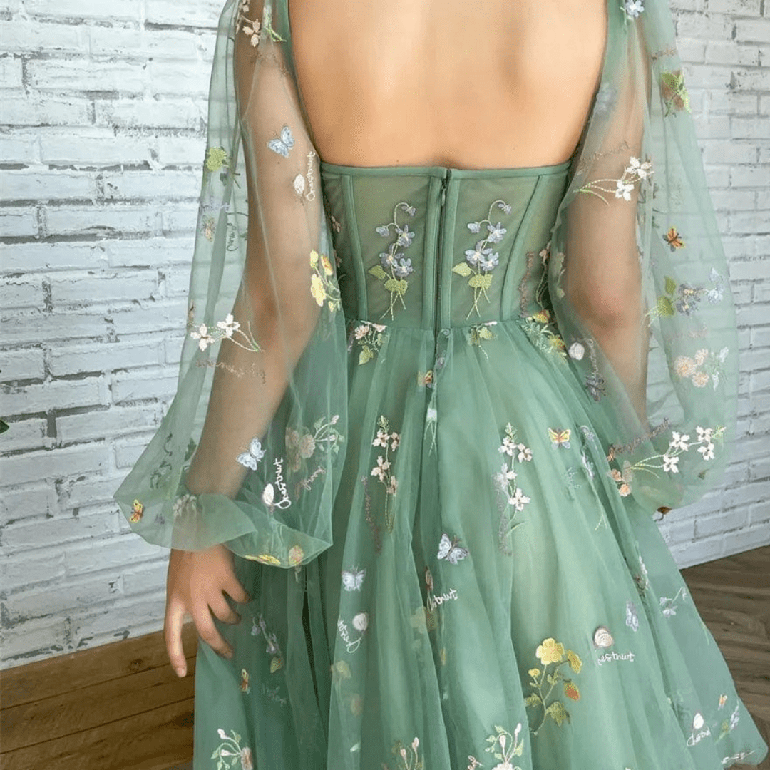 Green butterfly prom dress