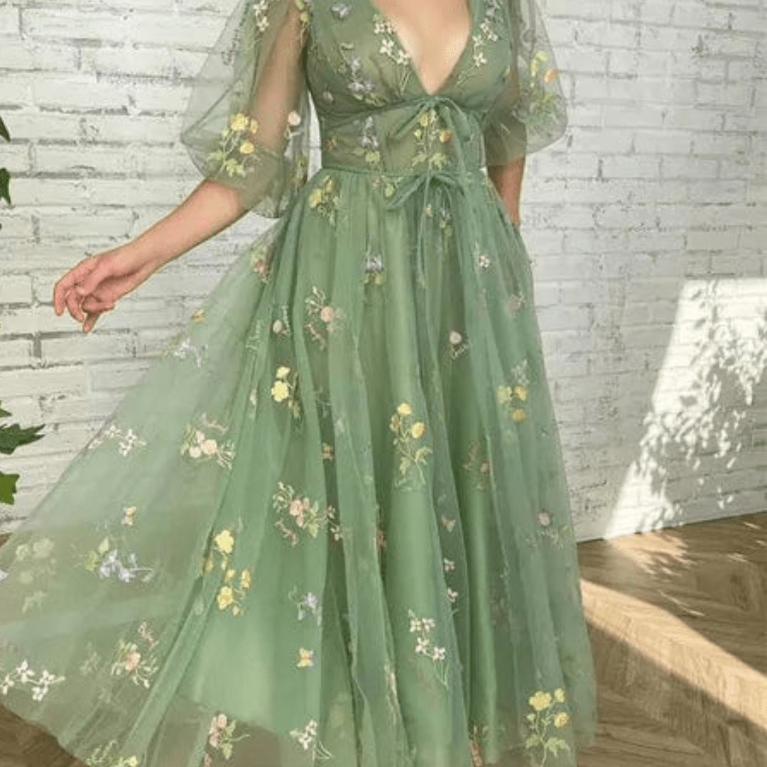 Green butterfly prom dress