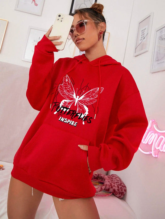 Hollow Butterfly Pattern Art Letter Print Women Hoody Creative Fleece Clothes Fashion Hip Hop Sweatshirt New Loose Streetwear