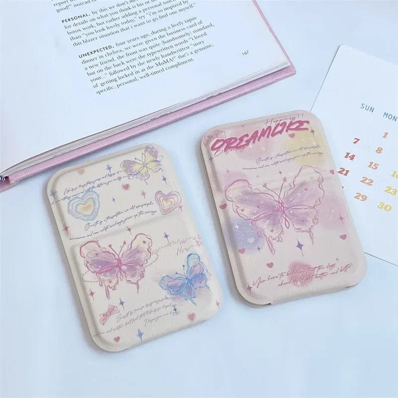 INS Aesthetic Dream Butterfly Art Folding Mirror Standable Desktop Decor Mirror Girls Travel Portable Mini Pocket Makeup Mirror