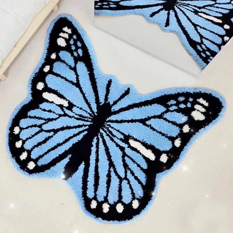 INS Style Butterfly Shape Area Rug for Living Room Bedroom Bathroom Decoration 3D Butterfly Carpet Plush Absorbent Floor Mat