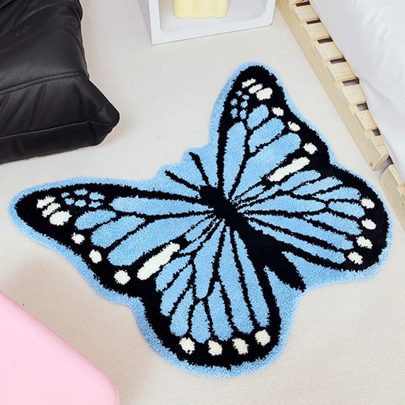 INS Style Butterfly Shape Area Rug for Living Room Bedroom Bathroom Decoration 3D Butterfly Carpet Plush Absorbent Floor Mat