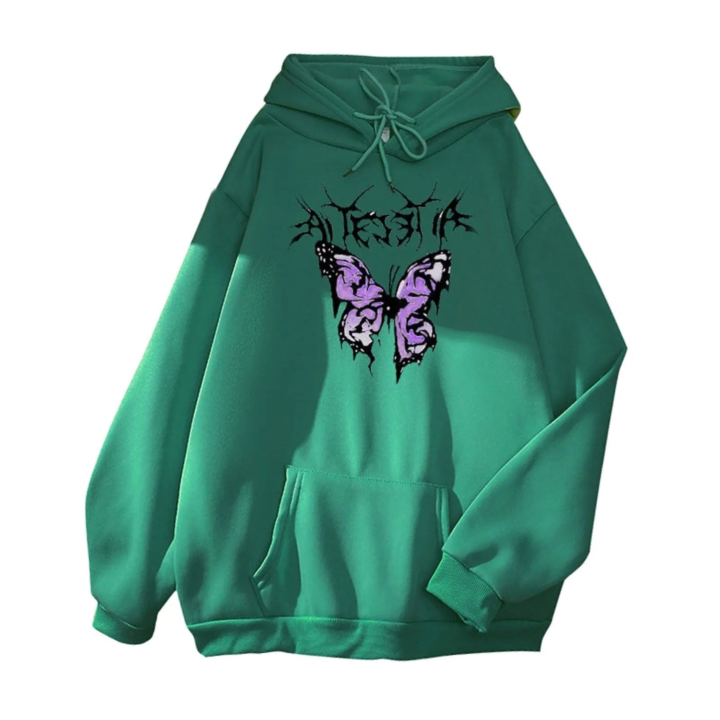 Korean Fashion Butterfly Printed Sweatshirts For Women Casual Loose Hoody Long Sleeve Oversized Hoodie Teen Girl Pocket Pullover