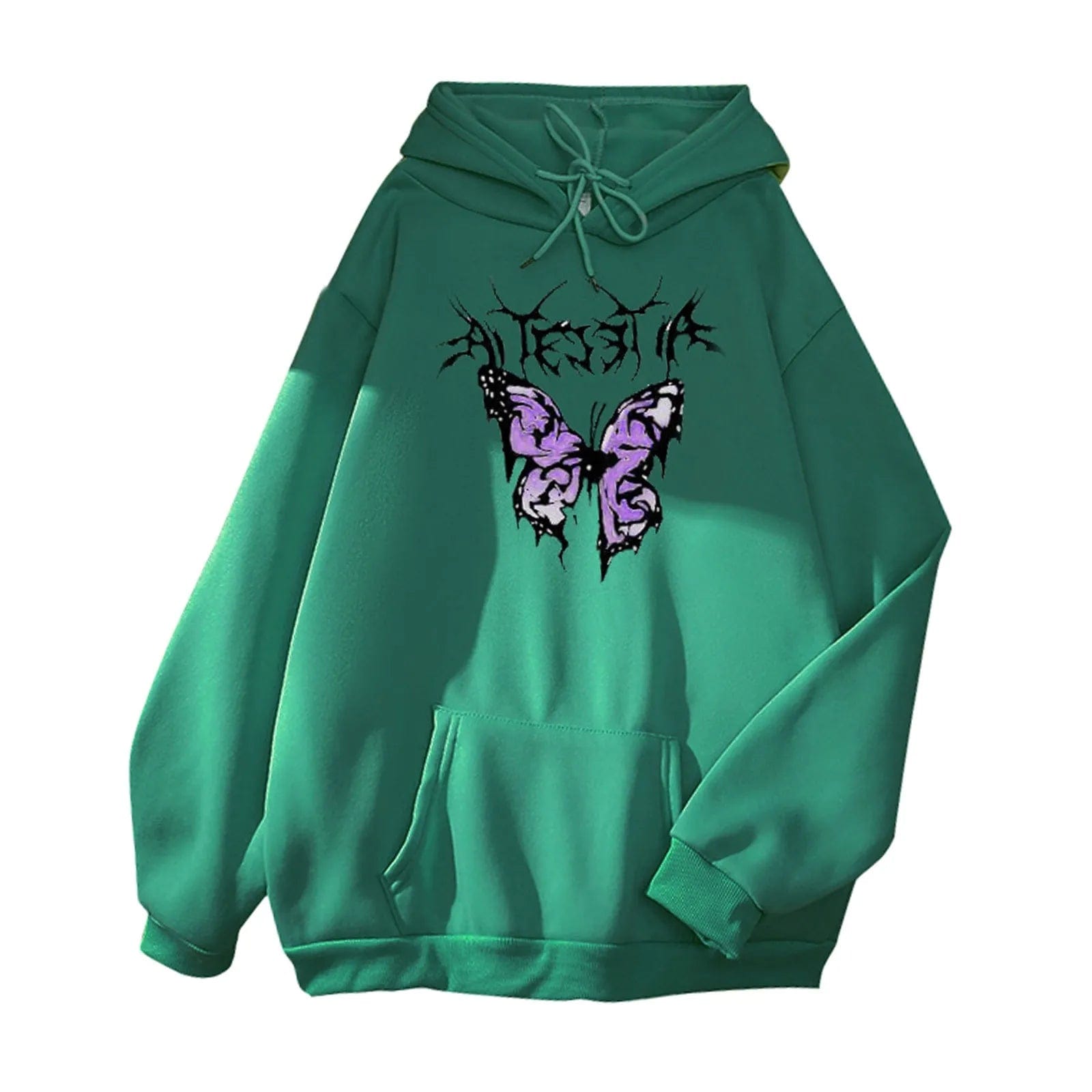 Korean Fashion Butterfly Printed Sweatshirts For Women Casual Loose Hoody Long Sleeve Oversized Hoodie Teen Girl Pocket Pullover