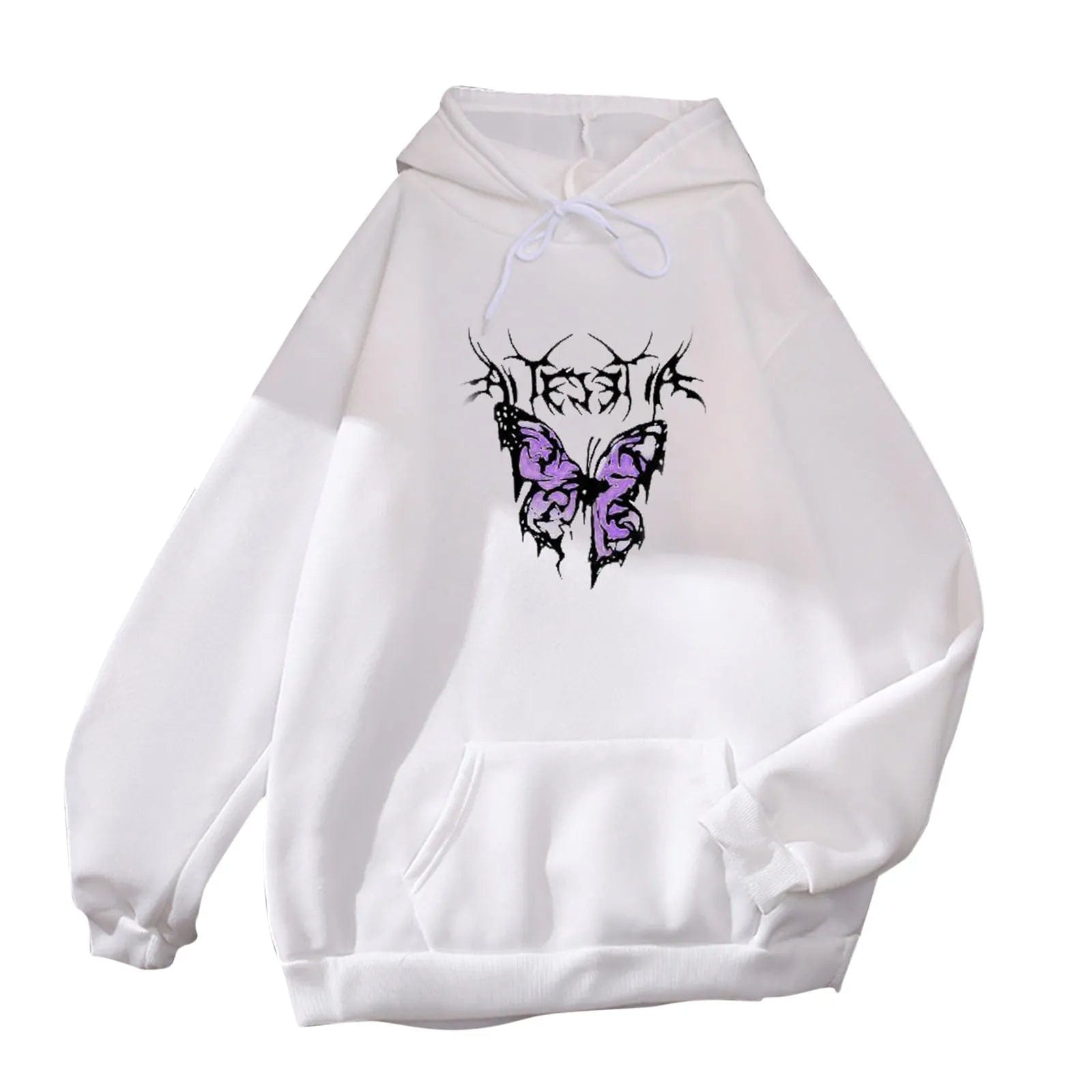 Korean Fashion Butterfly Printed Sweatshirts For Women Casual Loose Hoody Long Sleeve Oversized Hoodie Teen Girl Pocket Pullover