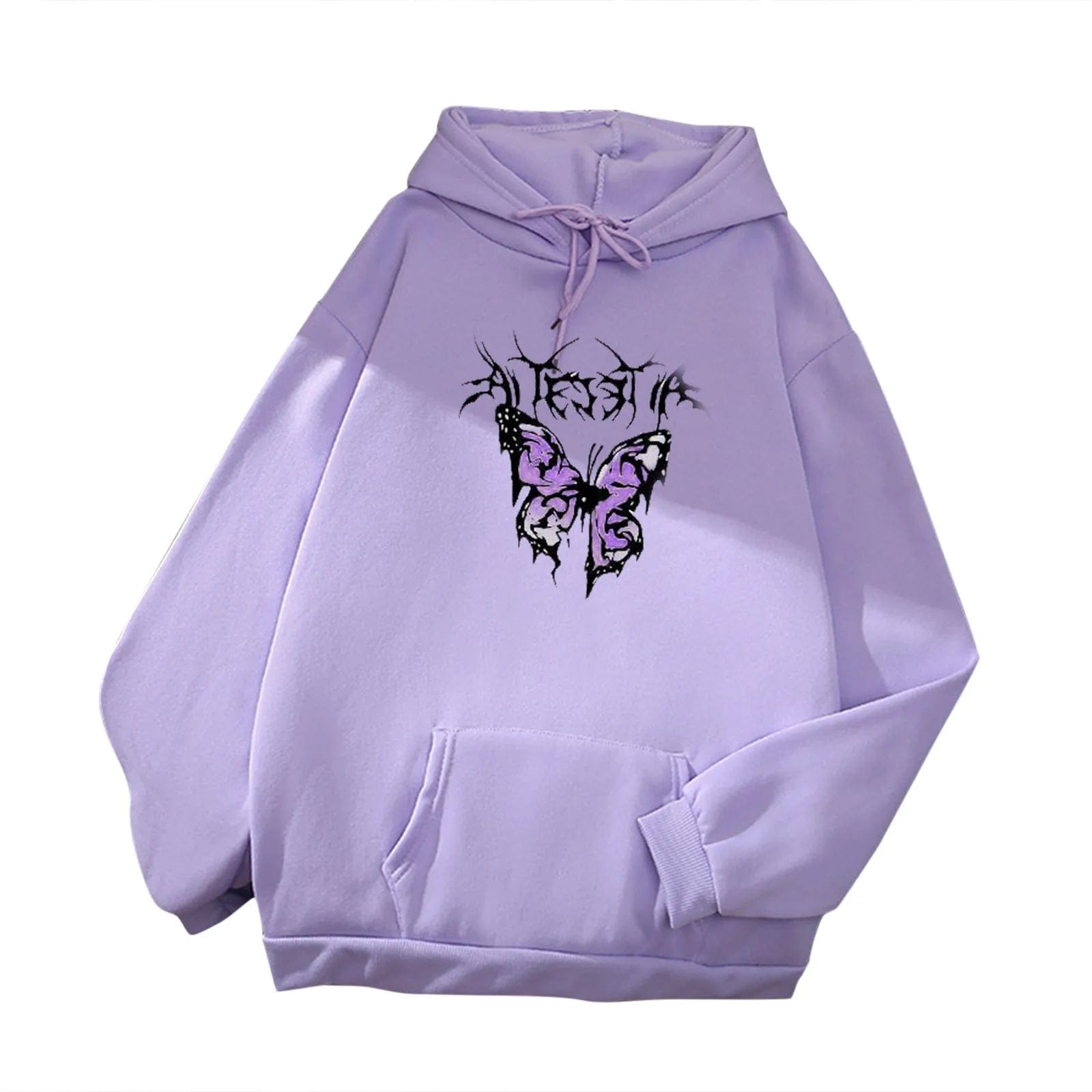 Korean Fashion Butterfly Printed Sweatshirts For Women Casual Loose Hoody Long Sleeve Oversized Hoodie Teen Girl Pocket Pullover