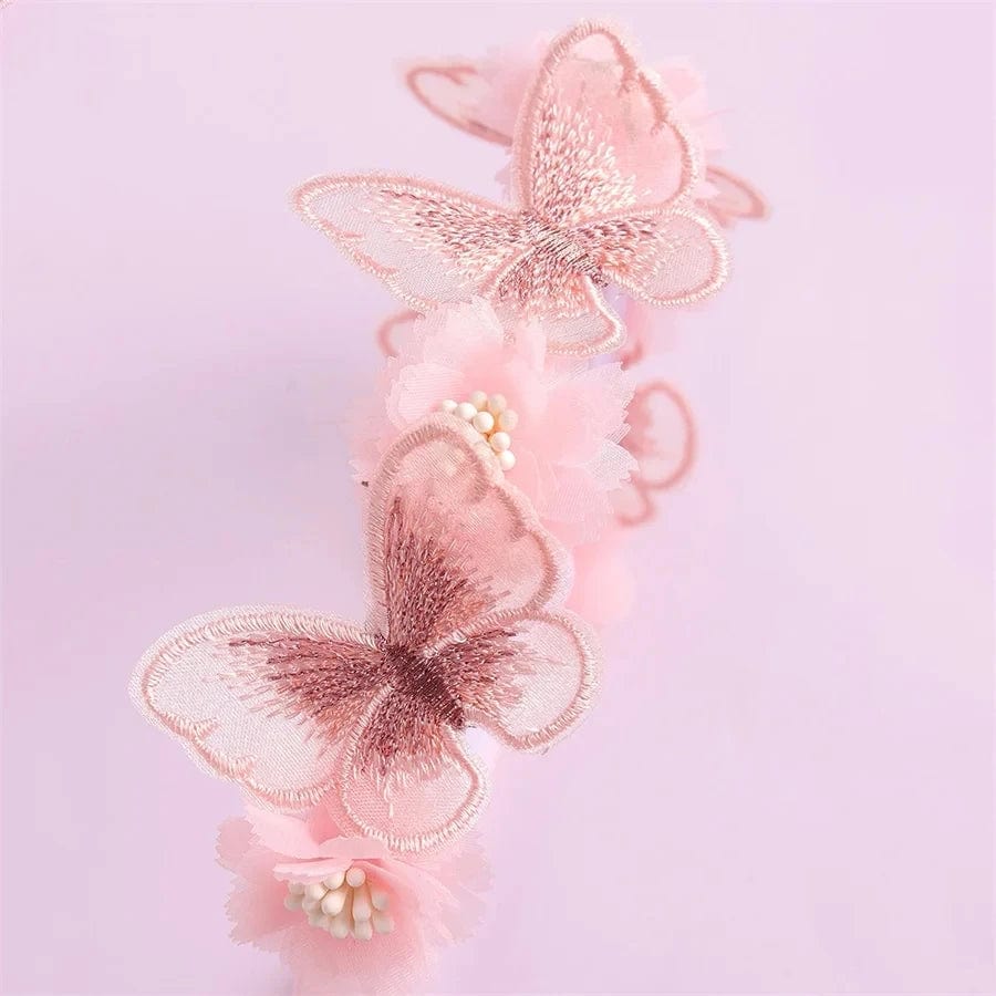 Korean Handmade Butterfly Flower Girls Headbands Cute Pearl Feather Wedding Crown Princess Dance Party Headwear Hoop Accessories