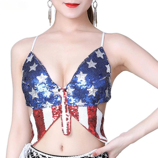 Lady Sexy Strap Butterfly Sequin Top Belly Dance Women Night Club Performance Dress Dance Party Club Wear Costume Accessories