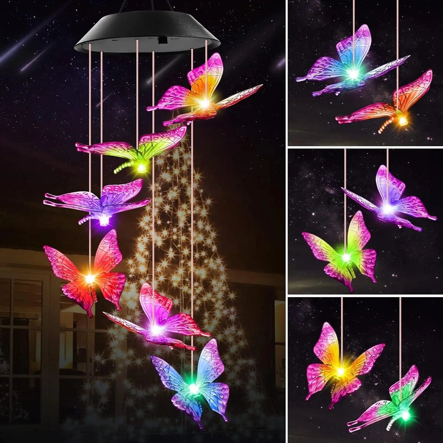 LED Solar Variable Light, Waterproof Color Gradient Butterfly Angel Wind Chime Light for Courtyard Garden Lawn Porch Deck, mom