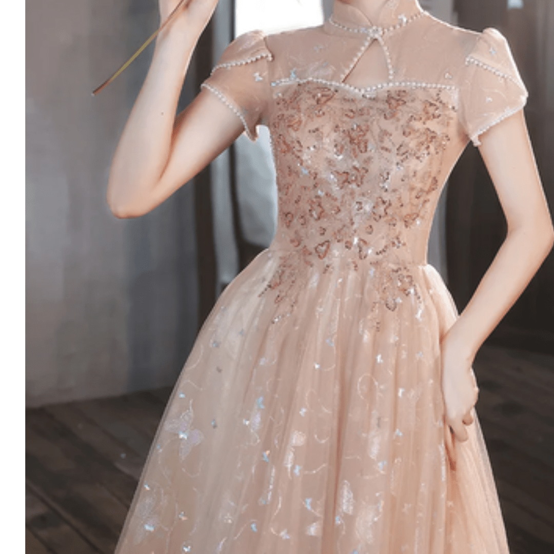 Light kaki butterfly prom dress