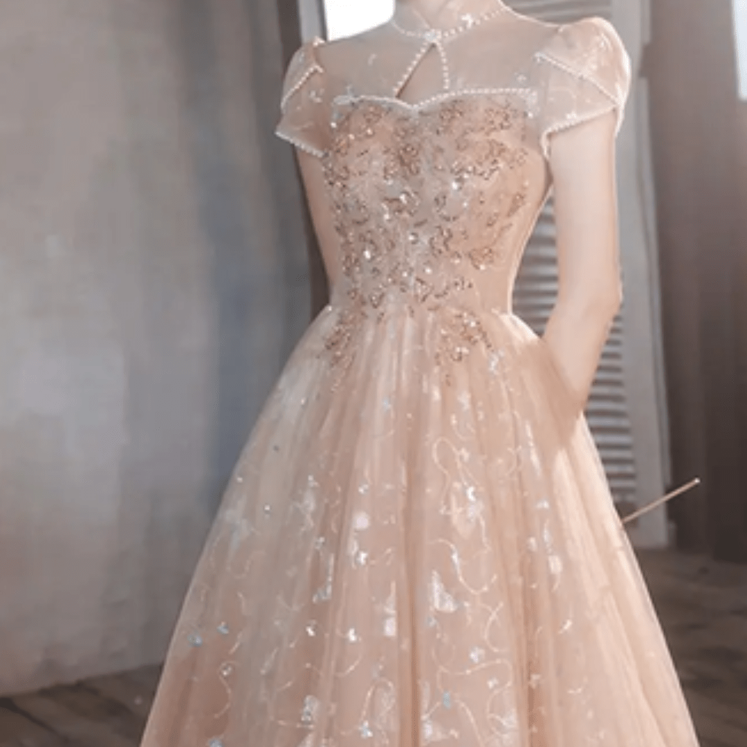 Light kaki butterfly prom dress