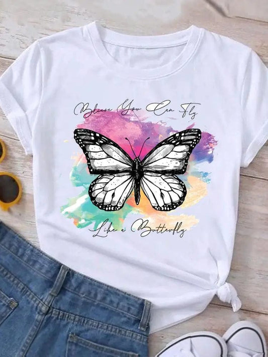 multicolor art butterfly shirt