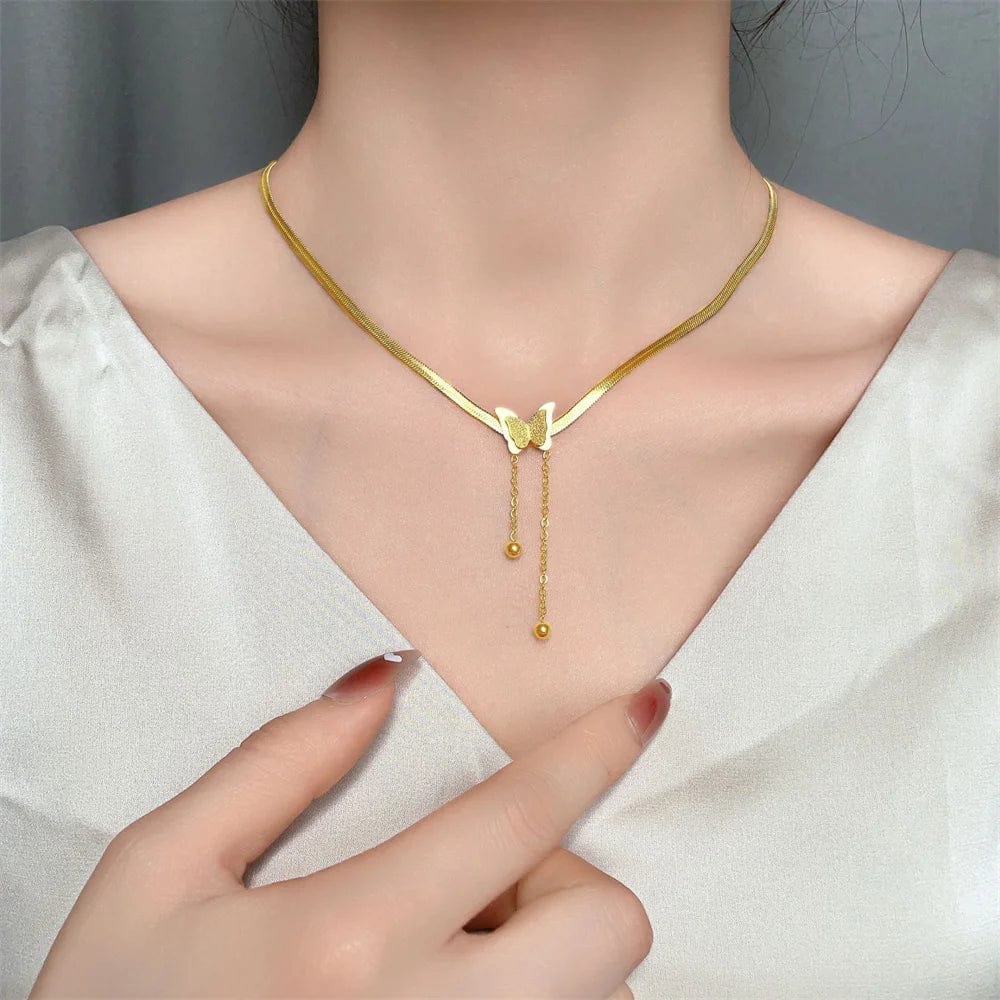 New Cute Butterfly Charm Chain Choker Necklace For Women Gold Color Stainless Steel Necklace Female Jewelry Christmas Gift