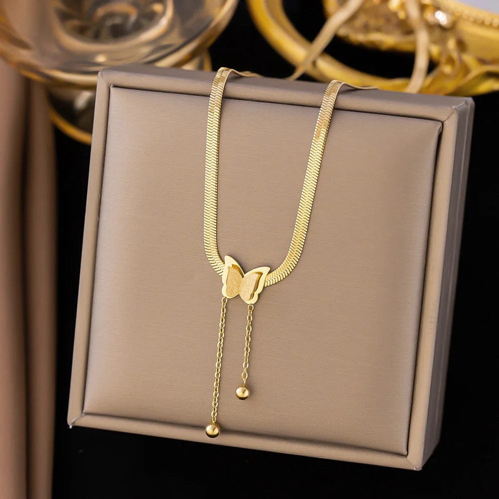 New Cute Butterfly Charm Chain Choker Necklace For Women Gold Color Stainless Steel Necklace Female Jewelry Christmas Gift