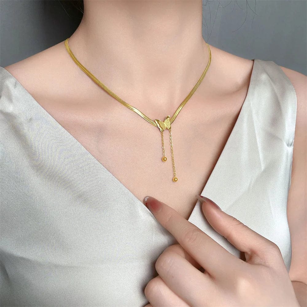 New Cute Butterfly Charm Chain Choker Necklace For Women Gold Color Stainless Steel Necklace Female Jewelry Christmas Gift