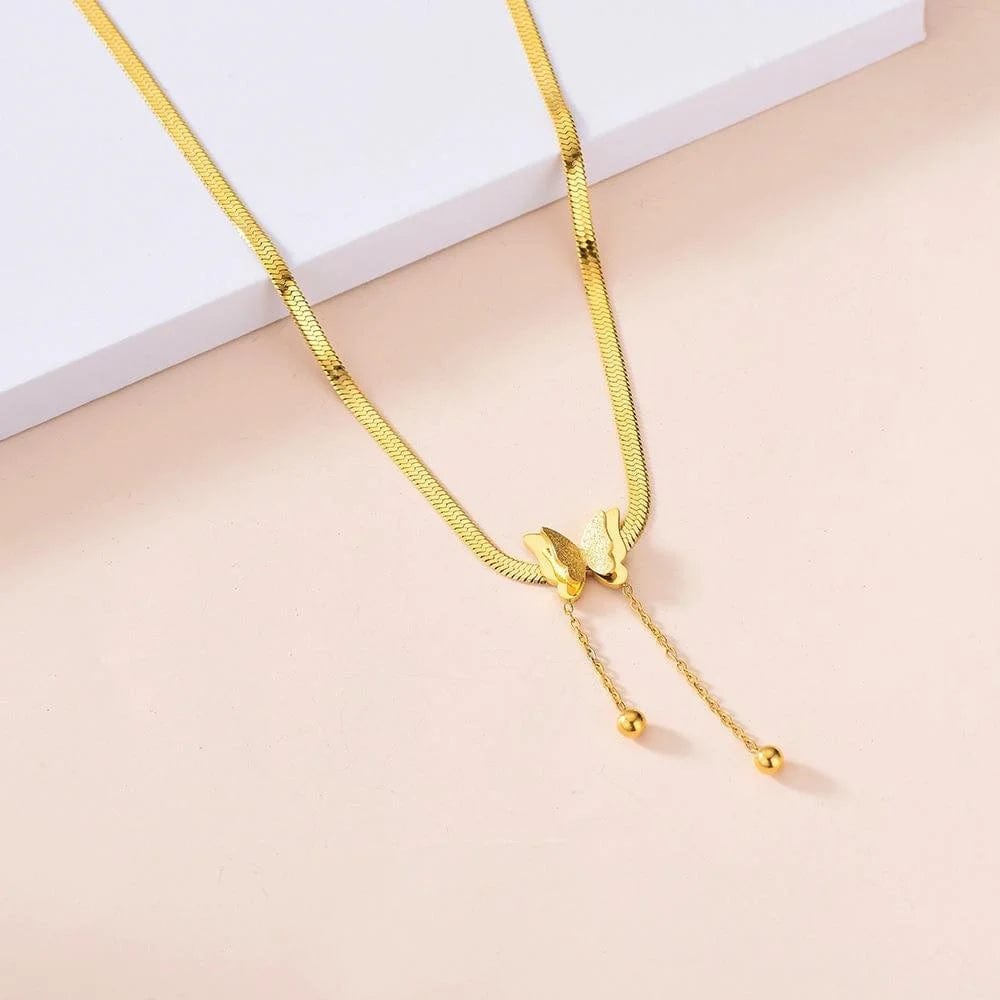 New Cute Butterfly Charm Chain Choker Necklace For Women Gold Color Stainless Steel Necklace Female Jewelry Christmas Gift