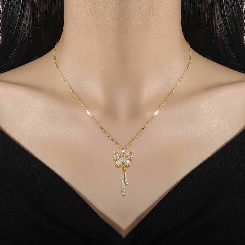 OIMG 316L Stainless Steel Gold Plated Luxury Jewelry Romantic Taseel Butterfly Necklace For Women Bridal Wedding Party Gifts