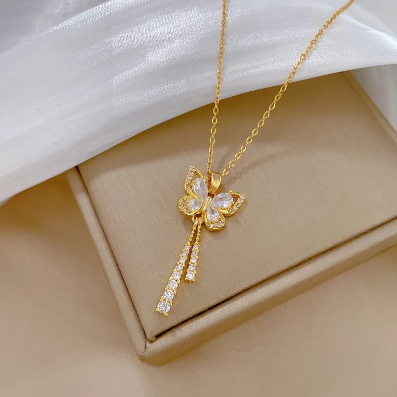 OIMG 316L Stainless Steel Gold Plated Luxury Jewelry Romantic Taseel Butterfly Necklace For Women Bridal Wedding Party Gifts